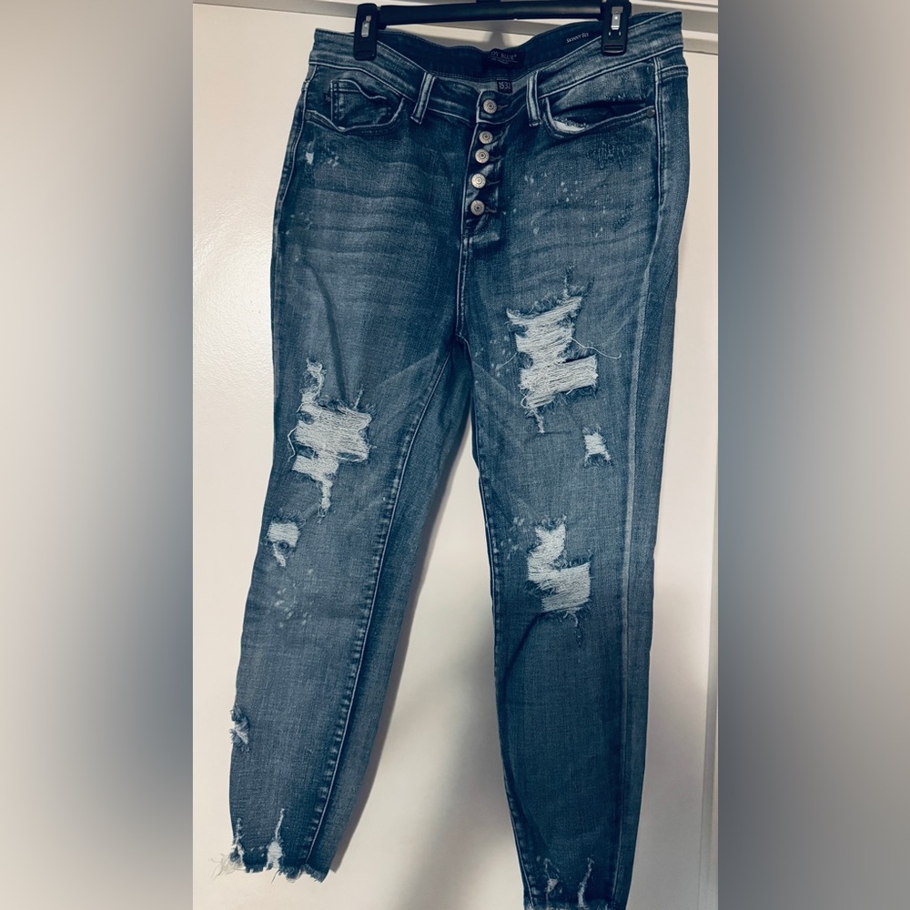 Judy Blue Boyfriend Distressed Blue Jeans